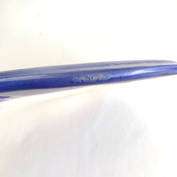 Signed Blue Pottery Cat Serving Plate Home Decor 11.25” by 9” - Picture 5 of 6